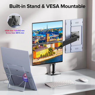 UPERFECT Delta Max 18.5" Portable Monitor for Laptop Screen Extender FHD 1080P Dual Display with VESA 360° Folding Stacked Tripl