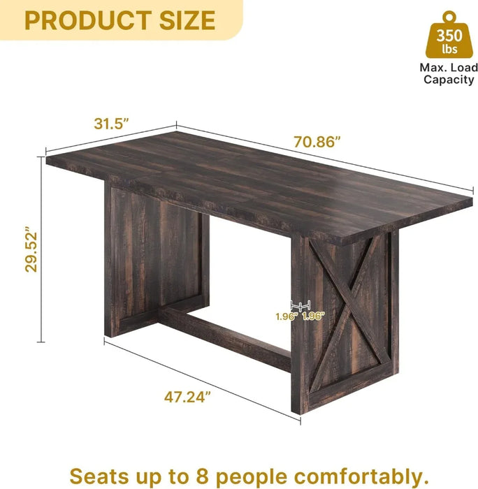 70.8" Large Farmhouse Dining Table for 6 to 8 People, Rustic Style Wood Dinner Table, Rectangular Dining Table for Kitchen,