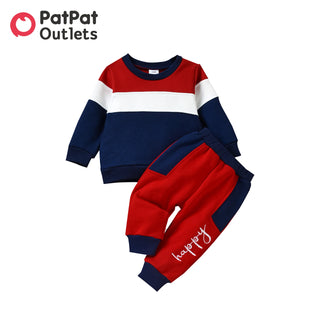 PatPat 2pcs Newborn Baby Boy Clothess Weatshirts Hoodie Colorblock Autumn Children's warm Long-sleeve Sweatpants Set