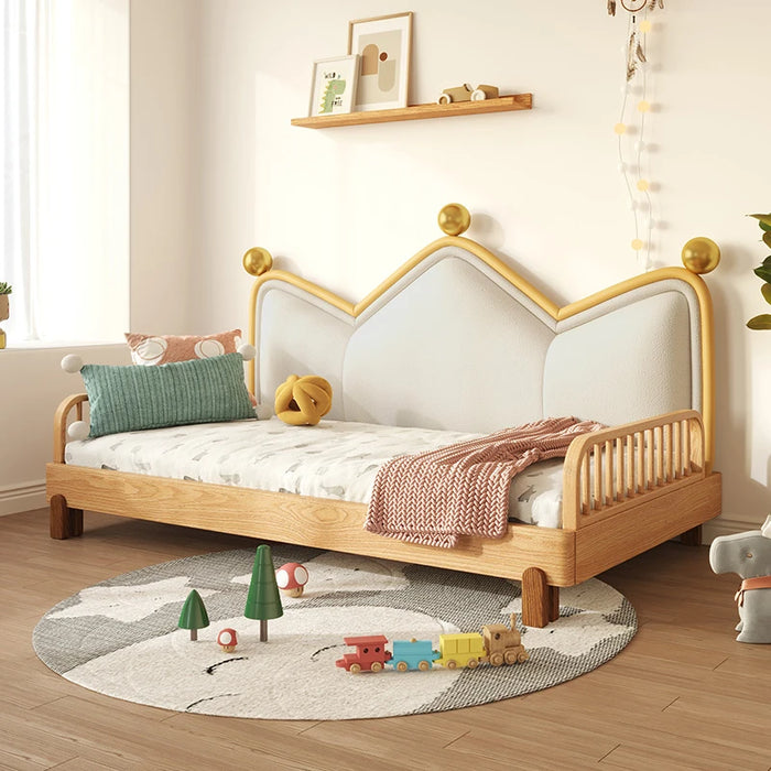 Solid wood bed with guardrail Nordic simple net red princess bed telescopic bed splicing bed