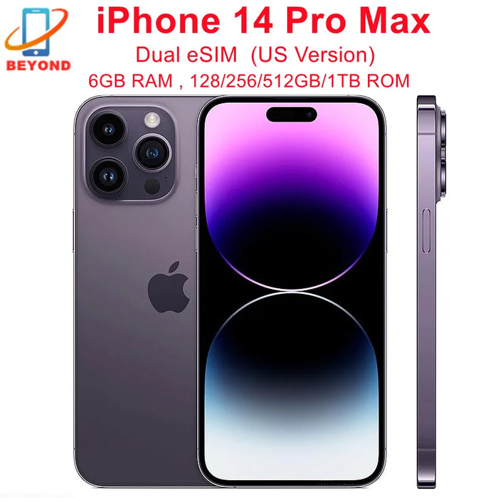 Apple iPhone 14 Pro Max Dual eSIM 128/256/512GB/1TB ROM 6GB RAM 6.7" Genuine Retina OLED Face ID NFC A16 98% New Original Phone