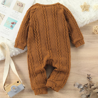 PatPat Autumn Infant Newborn Romper Baby Boy/Girl Clothes Casual Solid Cable Knit Long-sleeve Playsuit Jumpsuit for Babies