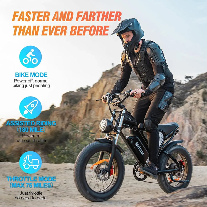 Ridstar-Q20 Pro Electric Bike for Adults, 2000W 52V, 40AH Battery, Max 50-180 Miles Electric Motorcycle, 20" Fat Tire Dirt Bike