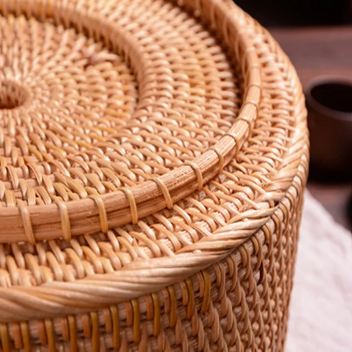 New Hand-woven Basket Primary Colours Simple Retro Rattan Storage Boxes with Lids Jewelry Tea Set Storage Boxes Household Items