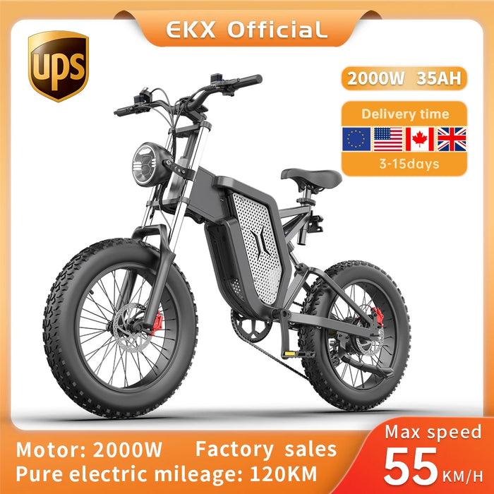 EKX X20 Electric Bike Mountain Moped Ebike 20 Inch Fat Tire 2000W 48V 35AH Men's Road EBike Electric Bicycle For Adults E Bikes