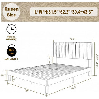 Queen Size Bed Frame, Linen Fabric Upholstered Platform with Headboard, Easy Assembly, No Box Spring Needed, Queen Size Bed
