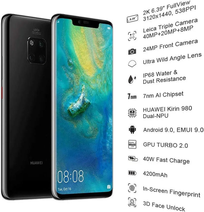 Global Version HUAWEI Mate 20 Pro mobile phone 6.39 inch HiSilicon Kirin 980 40MP Camera Google Play NFC phone