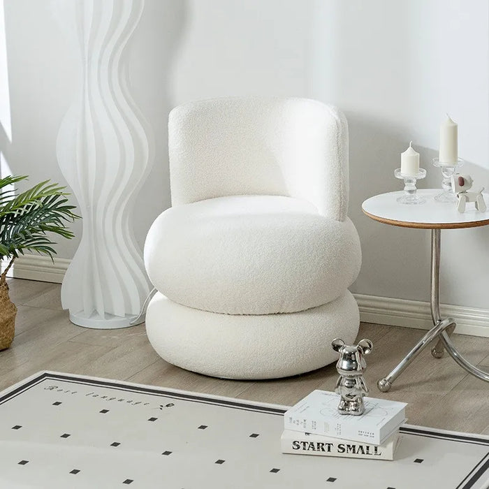 Nordic Modern Round Lamb Velvet Fabric Sofa Chair French Cream Single Casual Dressing Chair Italian Medieval Shoe Changing Stool