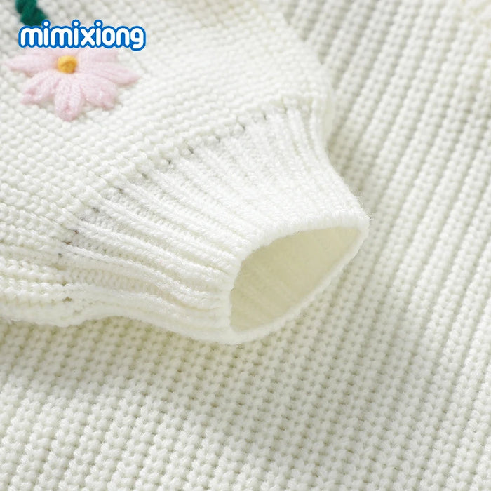 Baby Girls Sweaters Autumn White Long Sleeves Knit Newborn Infant Babies Loose Pullovers Tops 1-3Y Toddler Kids Knitwear Clothes