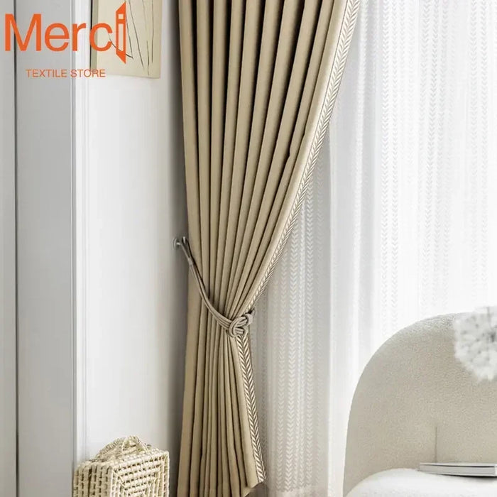 Modern Luxury Curtains for Living Dining Room Bedroom Custom American Rice Grain Jacquard Blackout Lace Curtain Tulle