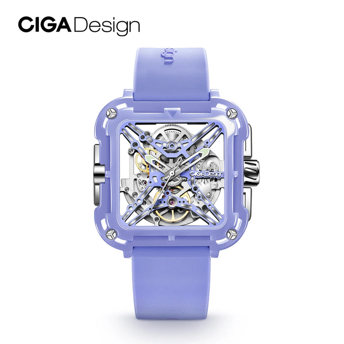 CIGA Design X Series Purple Skeleton Automatic Watch for Women Ladies Elegant Ceramic Mechanical Wrist Watches Silicone Strap