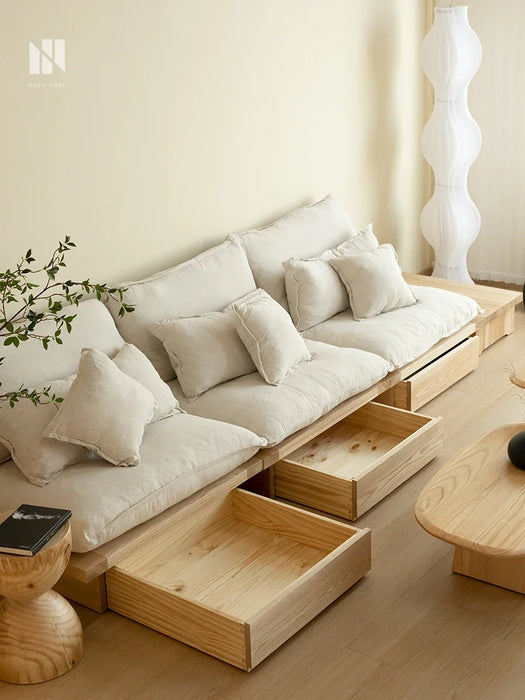 Japanese style log wind ash solid wood sofa Nordic living room detachable tatami silent wind booth