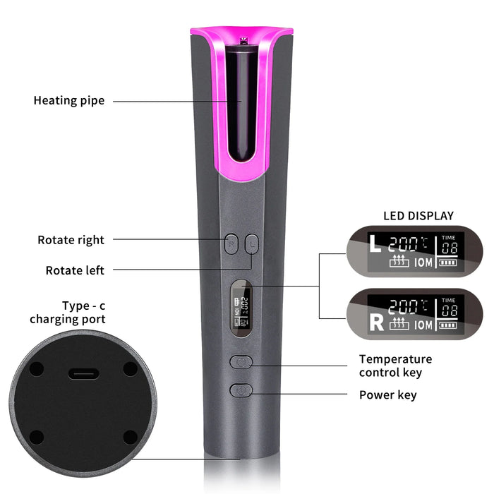 Hot Sell Portable Wireless Electric Hair Curling Iron Best Quality Rechargeable Cordless Magic Automatic Hair Curler