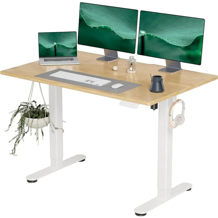 Solid Wood Electric Standing Desk, 48x24 Inches Adjustable Height Stand Up Desk with Whole Piece Desktop, Sit Stand Home，office