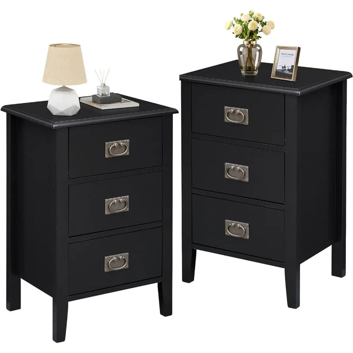 Nightstands Set of 2, Side End Table with 3 Drawers for Bedroom, Living Room Sofa Bedside, Vintage Accent Furniture Small Space