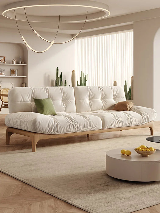 Solid wood cloud sofa living room small household modern simple washable technology cloth ins cream sofa