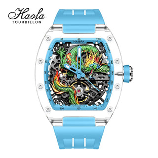 Haofa 3D Dragon Mechanical Watch for Men Automatic Hollow Transparent Wristwatch Crystal Case Luminous Waterproof Men Watch 2321