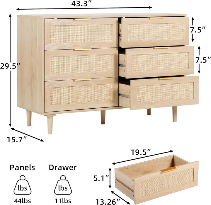 3/4/5/6/7/8 Drawer Dresser Rattan Dresser Modern Chest with Drawers,Wood Storage Closet Dressers Chest of Drawers