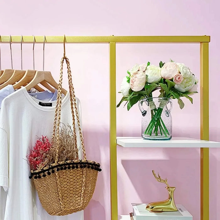 Metal Clothes Garment Racks With 4 Wood Storage Shelves and Hanging Bar Wardrobe Wardrobe Bedroom Furniture Hanger Home