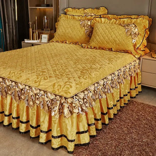 Plush Winter Warm Bedspread on The Bed Thickened Bed Skirt-style Embroidery Cotton Quilt Bedding Cover with Pillowcases