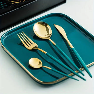 Christmas 24Pcs Golden Cutlery Set Stainless Steel Knife Fork Spoon Tableware Flatware Set Festival Kitchen Dinnerware Gift