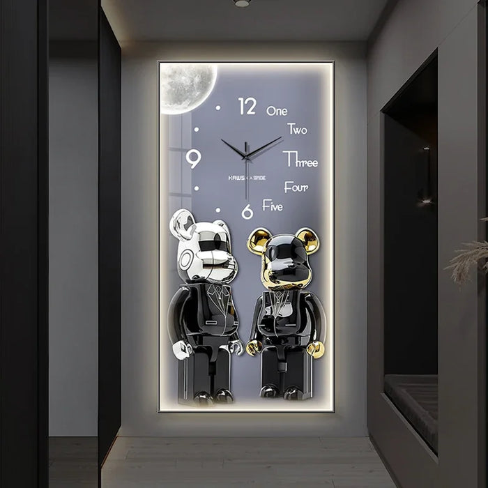 Creative Cartoon Bear Home Decor Wall Clocks Large LED Light Painting Clock Fashionable Interior Decoration Wall Modern Corridor