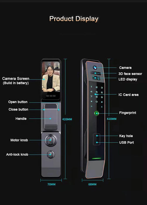 Tuya app 3D face recognition smart lock with camera password lock household anti-theft door fingerprint lock and electroni