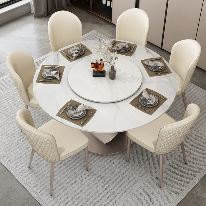 Italian light extravagant slate table and chair combination modern simple round marble table with turntable