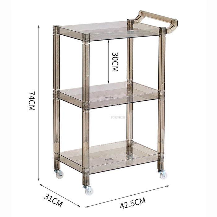 Transparent Acrylic Salon Trolleys Light Luxury Salon Furniture Beauty Salon Barber Shop Tool Trolley Home Rack with Wheels U