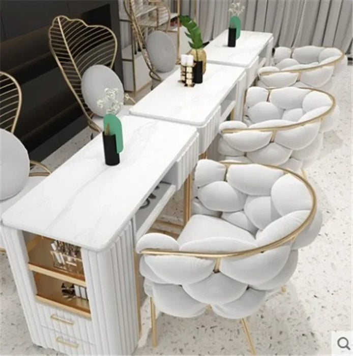 Simple Nordic Net Celebrity Marble Nail Table and Chair Set, Nail Shop Single Double Manicure Table Set