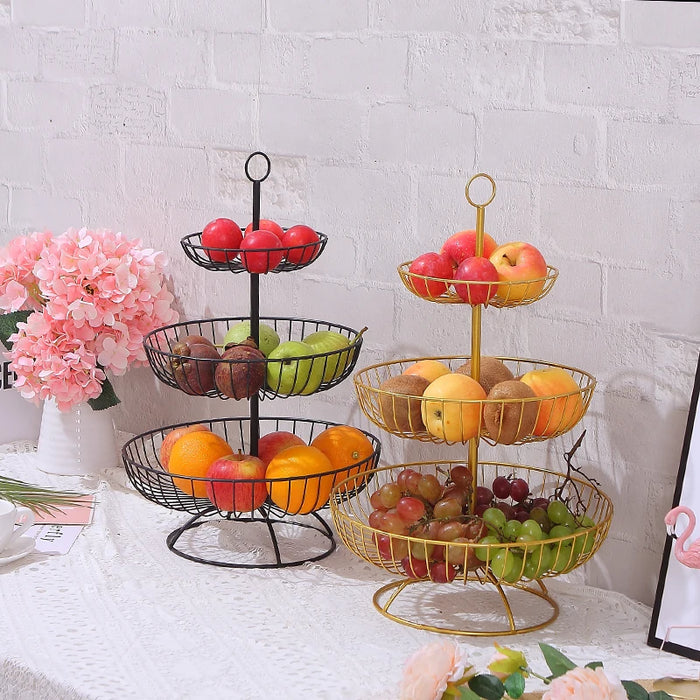 Household 3 layer fruit plate countertop metal fruit basket black retro style tray rack storage basket WF1020