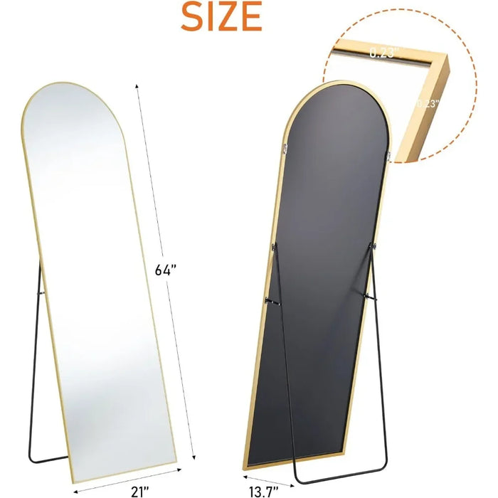 64"x21" Arched Full Length Mirror Floor Mirror with Stand, Wall Mirror Standing Hanging or Leaning Against Wall, Gold