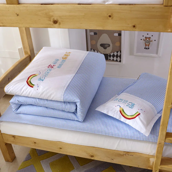 Solid Color Embroidery Three-piece Suit Baby Bedding Set Kindergarten Children's Cartoon Pure Cotton Kid Present Without Inner