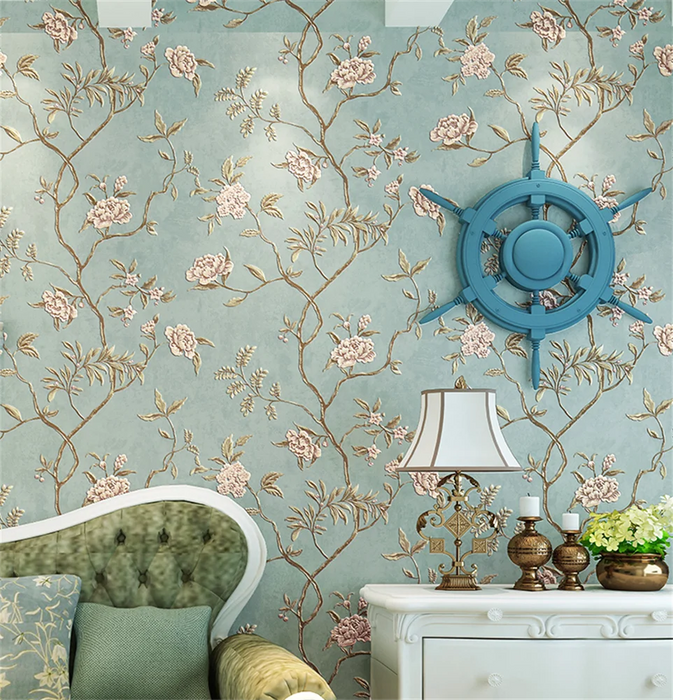 3D three-dimensional retro American pastoral floral wallpaper European luxury bedroom living room background papel de parede