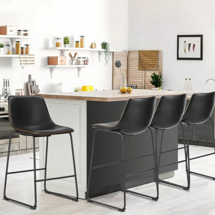 26 Inch Counter Height Bar Stools Set of 4, Modern Faux Leather High Barstools with Back and Metal Leg, Bar Chairs for Kitchen