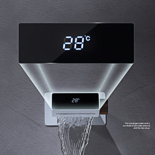 High end bathroom faucet intelligent digital display white brass wall entry design cold and hot dual control basin faucet