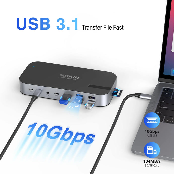 MOKiN USB C Docking Station USB C Laptop Dock with 4K Dual HDMI, VGA, Display Port, Gigabit Ethernet, 4 x USB, 100W PD, SD/Micro