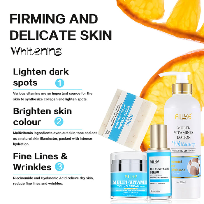 AILKE Multi-Vitamin Lightening Skin Set, Reduce Blemish, Absorbs Quickly Moisturizes with Vitamins B/C/E, Rejuvenates Skin