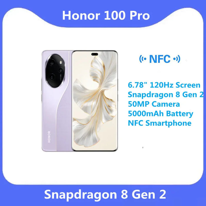 Google Original Honor 100 Pro 5G Mobile Phone 6.78" 120Hz Screen Snapdragon 8 Gen 2 50MP Camera 5000mAh Battery NFC Smartphone