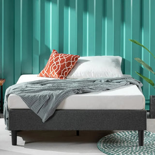 Bedroom furniture upholstered platform bed frame, wooden slats support, no need for a box spring, grey, queen size bed