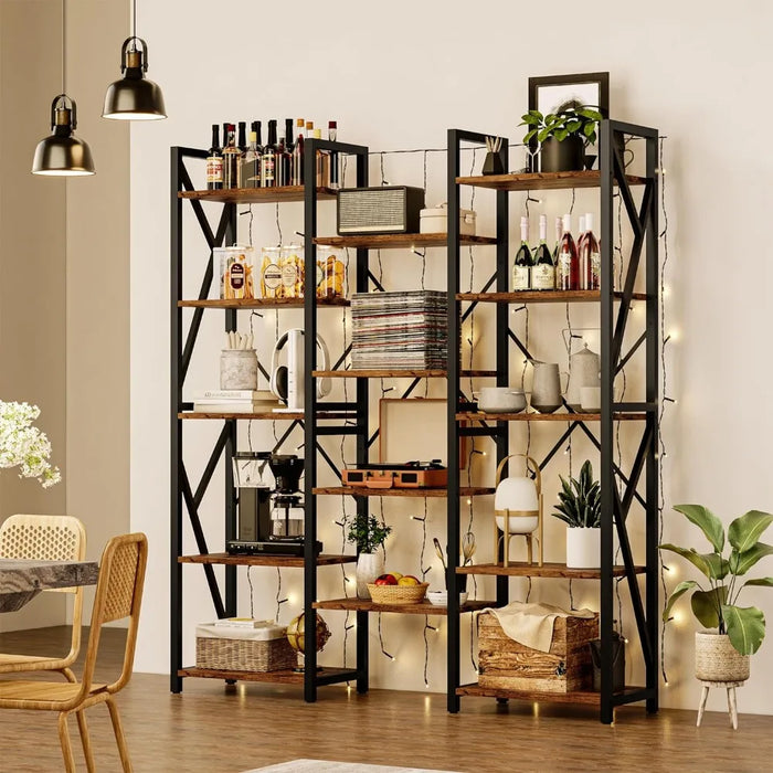 Study Room Storage Shelf Three Wide 5 Tier 70.8 Inch Large Industrial Bookshelf With Metal Frame for Home Office Bookcase Living