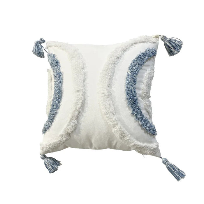 Blue and White Fringed Tufted Cushion Cover Geometric Diamond Tufted Embroidery Pillowcases for Pillows 45x45/30x50cm Pillowcase