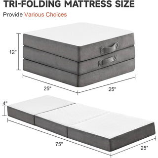 Foldable Mattress, 4 Inch Folding Mattress Twin with Soft Blanket, Tri-Fold Memory Foam Mattress with Cover, Fold up Mattress