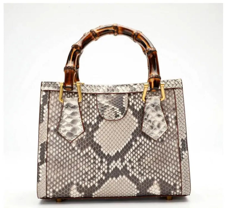 2023 new genuine snake skin leather lady women small size shoulder cross body bag with bamboo handle black beige white color