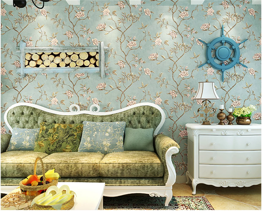 3D three-dimensional retro American pastoral floral wallpaper European luxury bedroom living room background papel de parede