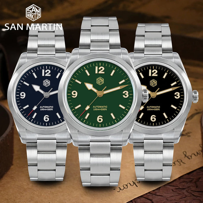 San Martin New 38mm Vintage Enamel Dial NH35 Men Sport Watch Explore Climbing Series Automatic Mechanical Sapphire 10Bar BGW-9