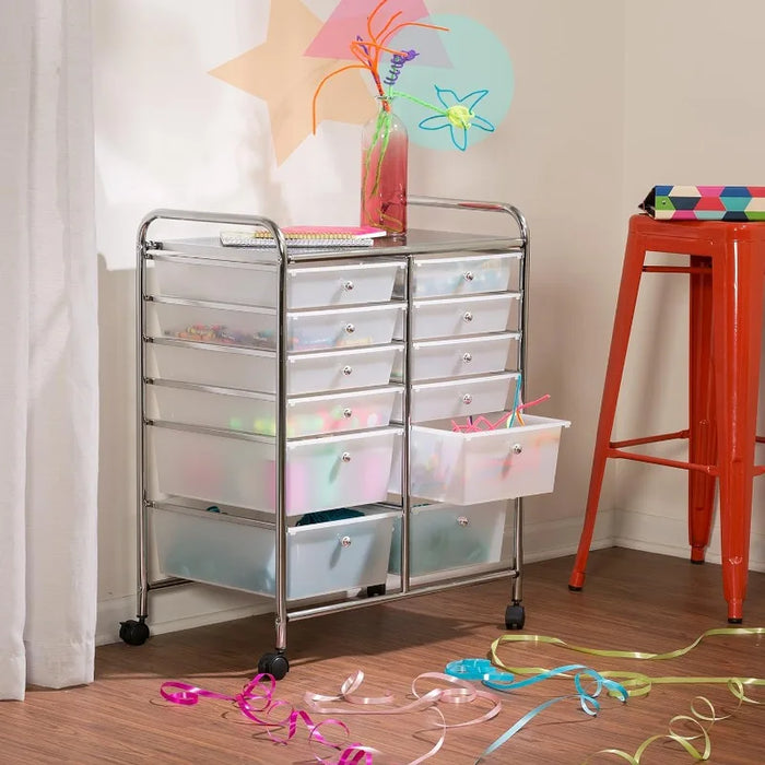 Rolling Storage Cart and Organizer with 12 Plastic Drawers