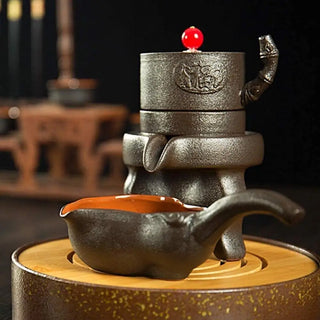 ceramic tea set Dehua Ceramic Tea Set, Black Pottery Kung Fu Tea Set Chinese Retro Lazy Tea Set Complete Set of Teapot Tea Cup