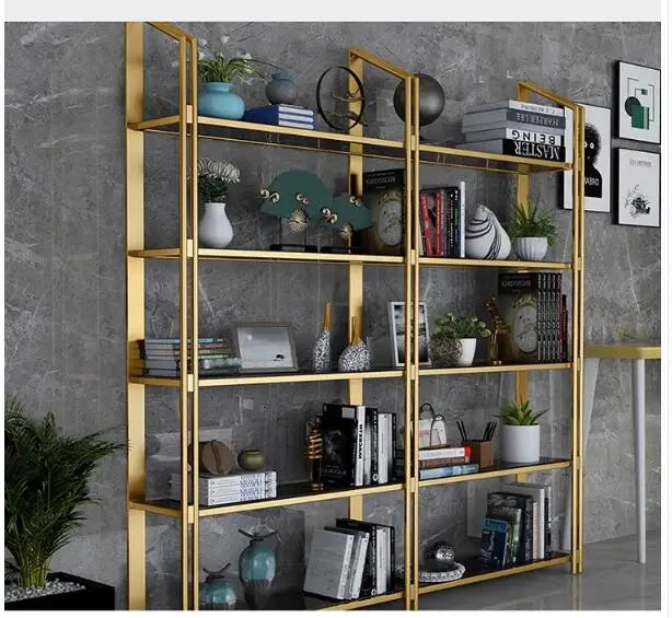 Stainless steel metal bookshelf shelving Gold Floor partition display stand iron art living room decoration display case