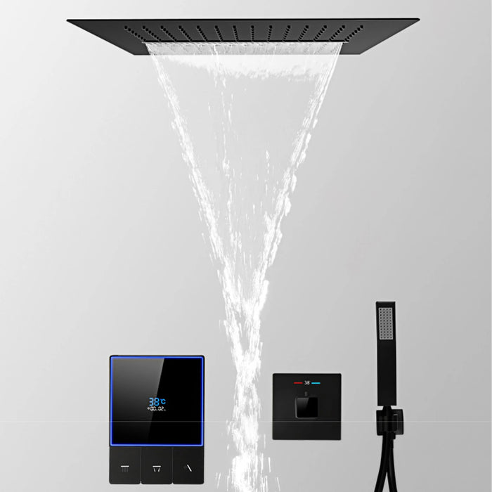 Luxury black brass shower system with digital display screen design Wall mounted dual control cold and hot 3 function shower Tap